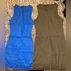 Blue and Olive Ribbed Sleeveless Dresses